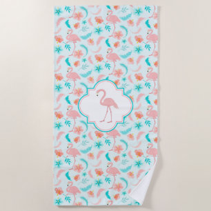 Serviette De Plage Flamant rose de rose de motif de ketmie