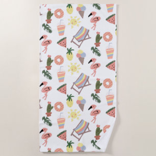 Serviette De Plage Flamant Rose Dessins à la Main pour l'Été