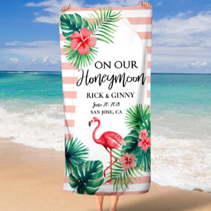 Serviette De Plage Flamant Rose Élégant Personnalisé