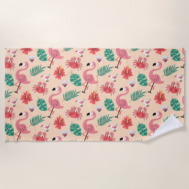 Serviette De Plage Flamant Rose Été Motif Tropical (Devant)