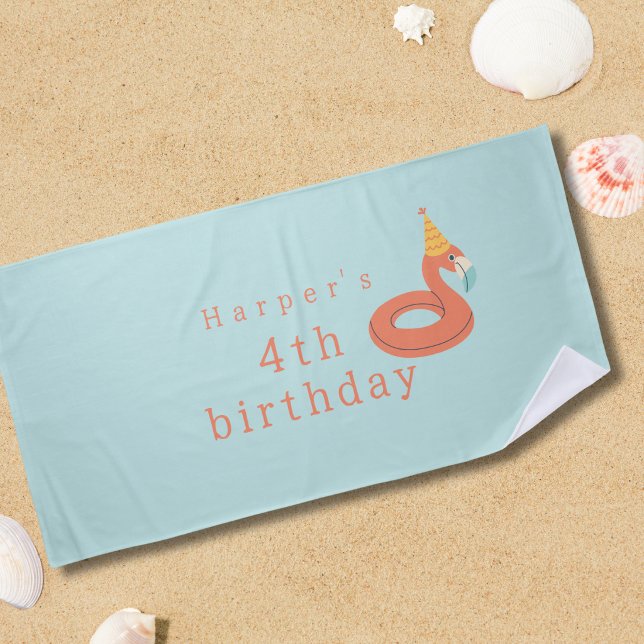 Serviette De Plage flamant rose gonflable pour enfants fête d'anniver (flamingo birthday pool party modern fun beach pool towel )