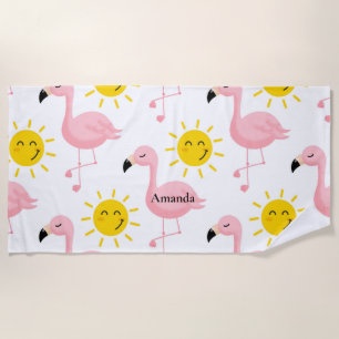 Serviette De Plage Flamant rose personnalisé soleils Bachelorette
