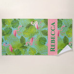 Serviette de plage Flamant rose personnalisée