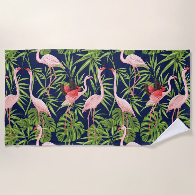 Serviette De Plage Flamant rose Plantes tropicaux sur l'Arrière - pla (Devant)