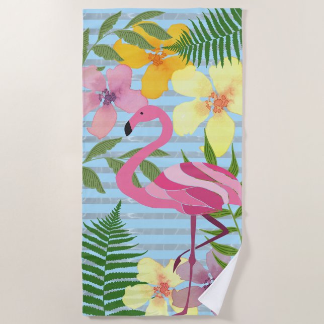Serviette De Plage Flamant rose rose (Devant)