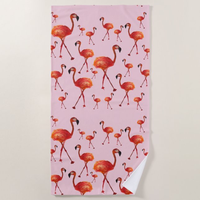 Serviette de plage Flamant rose rose (Devant)