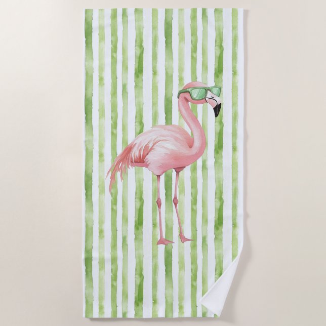 Serviette De Plage Flamant rose rose avec lunettes de soleil Grandes  (Devant)