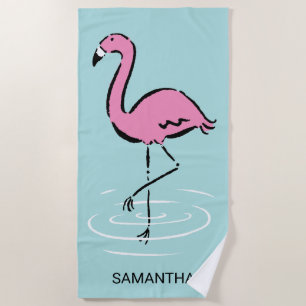 Serviette De Plage Flamant rose rose personnalisé