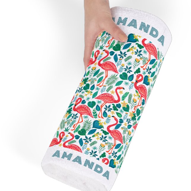 Serviette De Plage Flamant rose rose tropical et motif feuille (Créateur téléchargé)