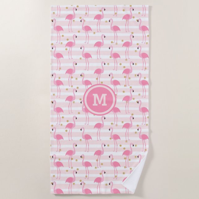 Serviette De Plage Flamant rose rose tropical Motif de bande (Devant)