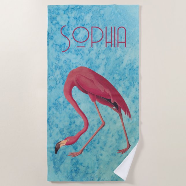 Serviette De Plage Flamant rose rose vintage (Devant)