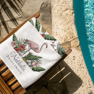 Serviette De Plage Flamant Rose Tropical Motif Floral Blanc