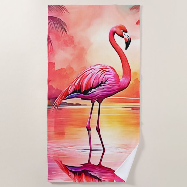 Serviette De Plage Flamant rose tropicale dynamique (Devant)