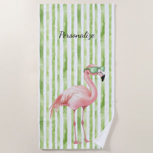 Serviette De Plage Flamant Rose Vert