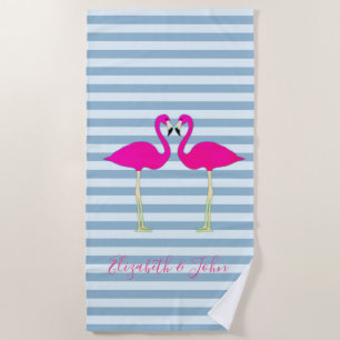 Serviette De Plage Flamants roses adorables en amour sur bandes perso