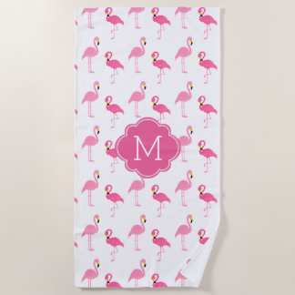 Serviette De Plage Flamants roses amusants Motif Monogramme