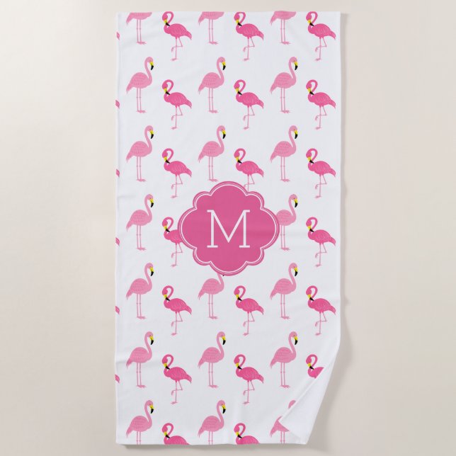 Serviette De Plage Flamants roses amusants Motif Monogramme (Devant)
