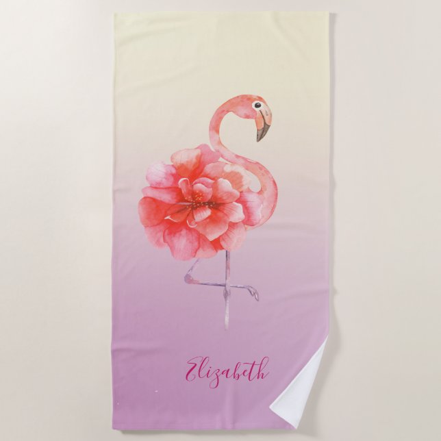 Serviette De Plage Flamants roses Floral Rose Ombre (Devant)