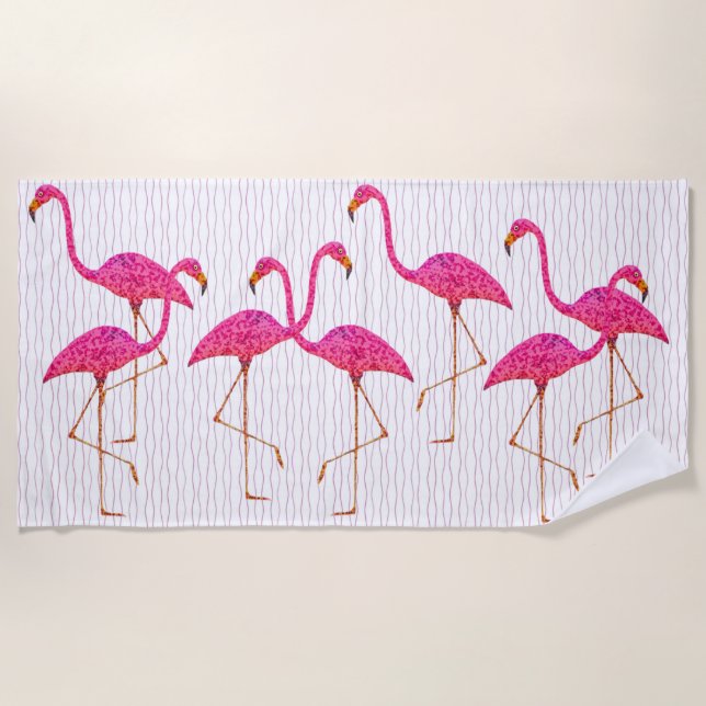 Serviette De Plage Flamants roses roses (Devant)