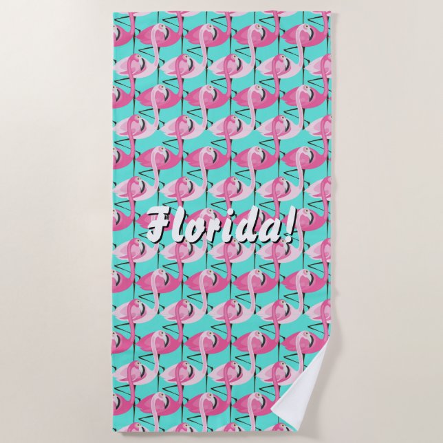 Serviette De Plage Flamants roses roses Floride Changer de texte Chan (Devant)