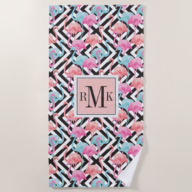 Serviette De Plage Flamants roses sur le motif audacieux de (Devant)