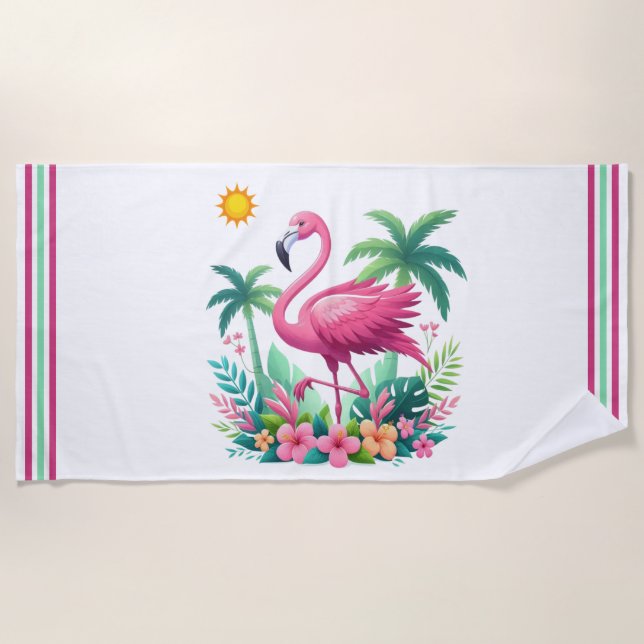 Serviette De Plage Flamingo rose tropicale/Floride (Devant)