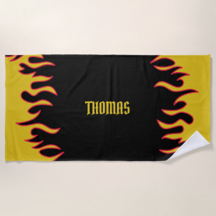 Serviette De Plage Flammes Jaune, Rouge et Noir Personnalisées