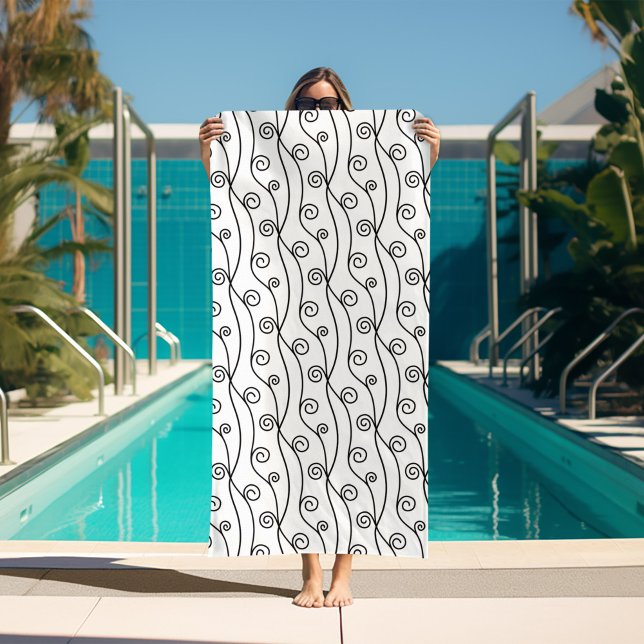 Serviette De Plage Flèches noires et blanches tendance (black and white beach towel with swirl pattern)