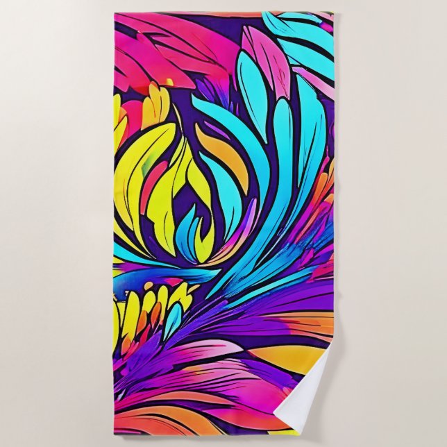 Serviette De Plage Fleur abstrait vibrant (Devant)