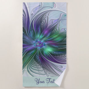 Serviette De Plage Fleur Abstraite Violette Verte Nom Fractal Art