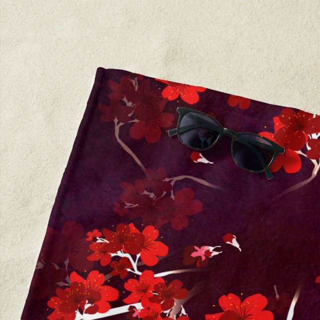 Serviette De Plage Fleur cerise 3 (En situation)