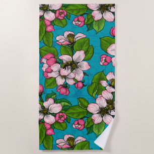 Serviette De Plage Fleur d'Apple sur le turquoise