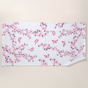 Serviette De Plage Fleur de cerisier rose blanc