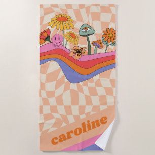 Serviette De Plage Fleur de champignon groovy 70s personnalisée pêche