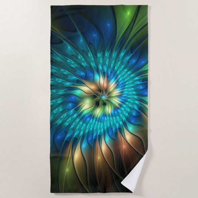 Serviette De Plage Fleur de fantaisie lumineuse, fractale abstraite c (Devant)
