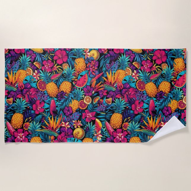 Serviette de plage Fleur de Fruit Tropical Néon -  (Devant)