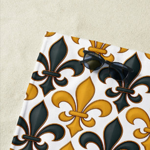Serviette De Plage Fleur de lis Motif de couleur noire jaune