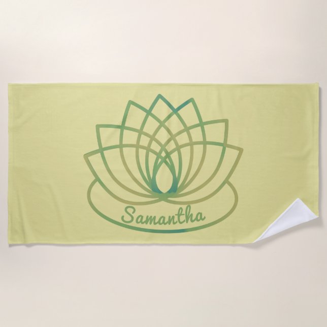 Serviette De Plage Fleur de lotus vert et jaune (Devant)