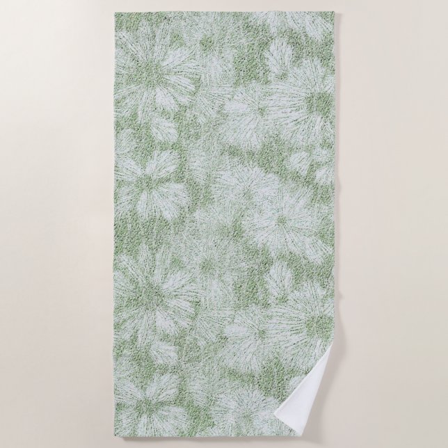 Serviette De Plage Fleur de Pâquerette Veloutée Vert Citron (Devant)