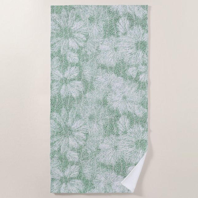 Serviette De Plage Fleur de Pâquerette Veloutée Vert Menthe  (Devant)