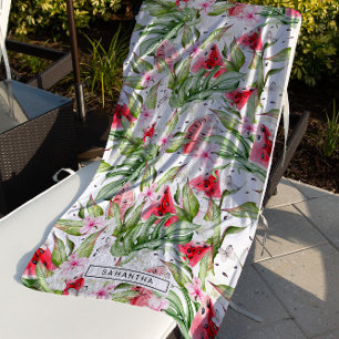 Serviette De Plage Fleur de pastèque Monogramme d'été tropical