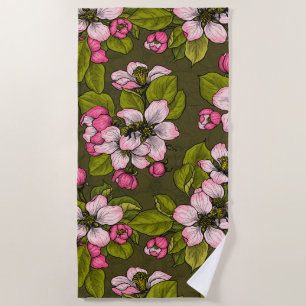 Serviette De Plage Fleur de pomme sur vert foncé