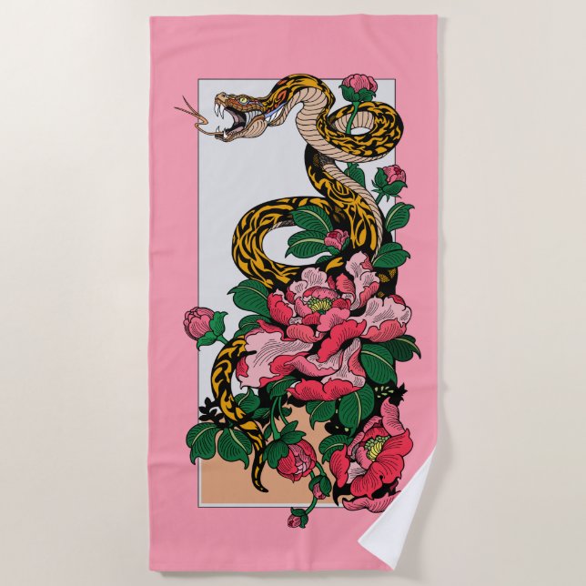 Serviette De Plage fleur de serpent et de pivoine (Devant)