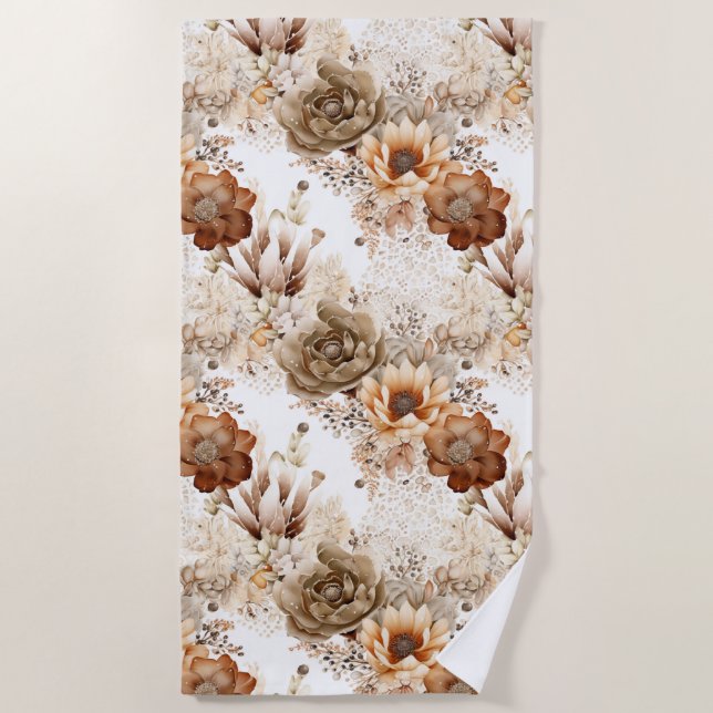 Serviette De Plage Fleur de Sud-Ouest Crème Marron Occidental (Devant)