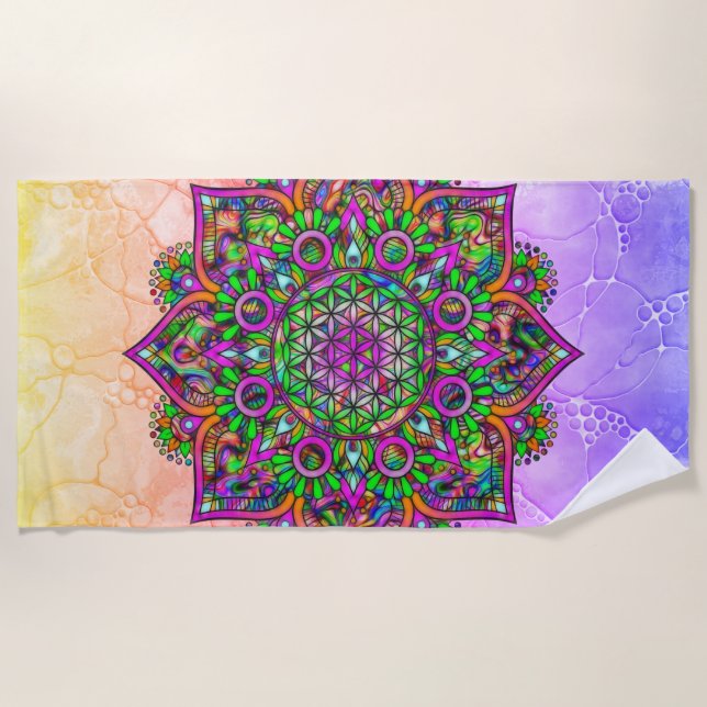 Serviette De Plage Fleur de Vie - Mandala Indien 1 (Devant)