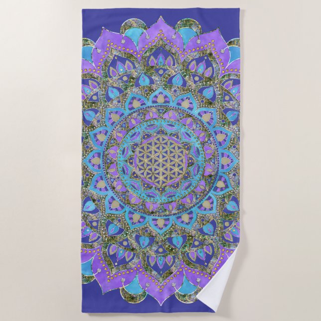 Serviette De Plage Fleur de Vie - Mandala Style Inde 2 (Devant)