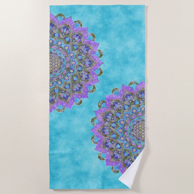 Serviette De Plage Fleur de Vie - Mandala Style Inde 2 (Devant)