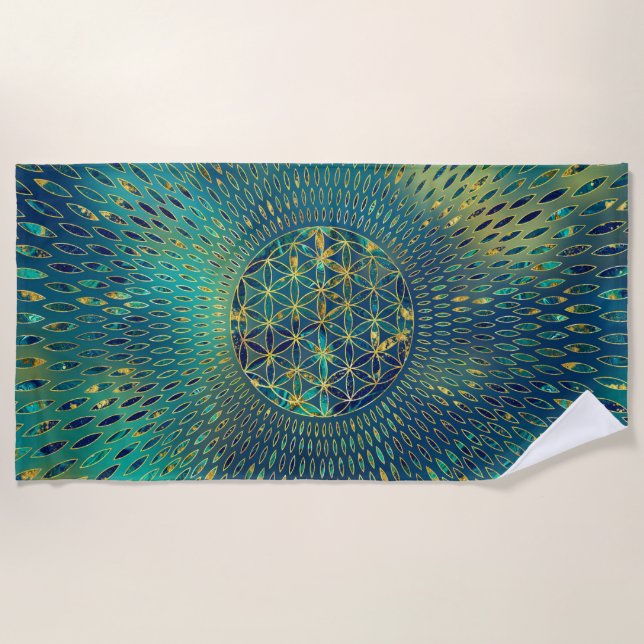 Serviette De Plage Fleur de vie Marbre et or (Devant)