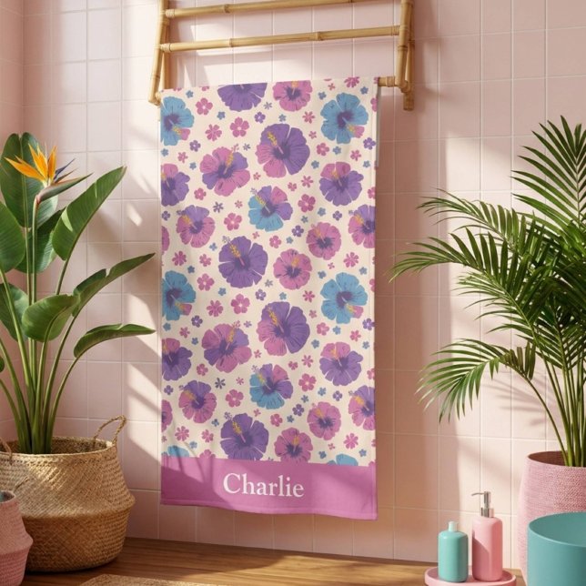 Serviette De Plage Fleur d'Hibiscus Rose Personnalisée (Créateur téléchargé)