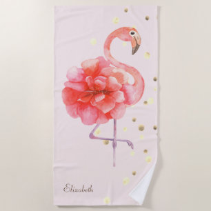 Serviette De Plage Fleur Flamant rose rose, Confetti Or